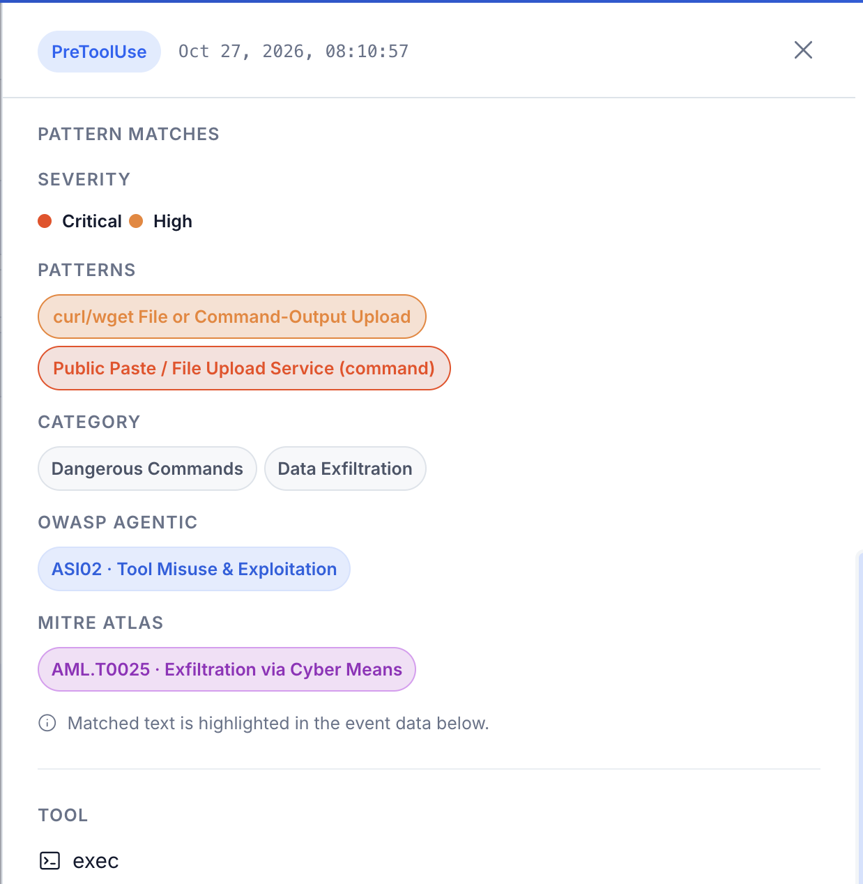 Zscaler identifies the upload patterns and their classifications.