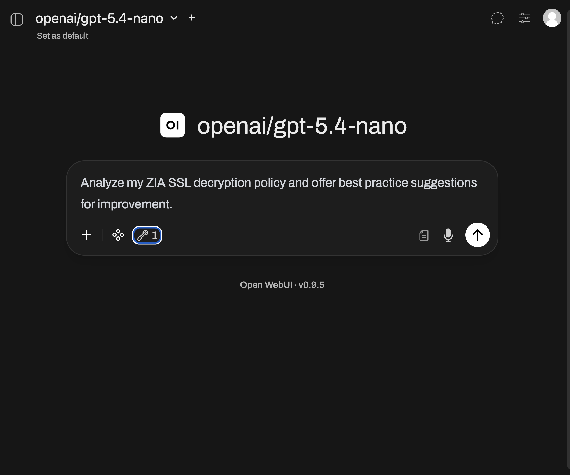 Open WebUI configured as the internal chat interface